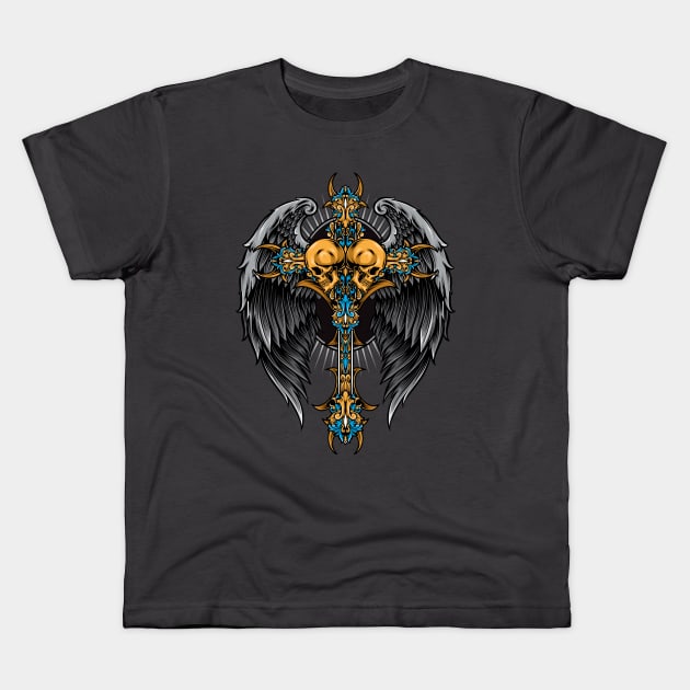 Skull Cross Wings Kids T-Shirt by Mako Design 